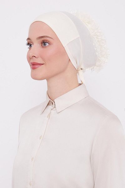 Levidor Cream Silicone Seamless Ruffled Bonnet