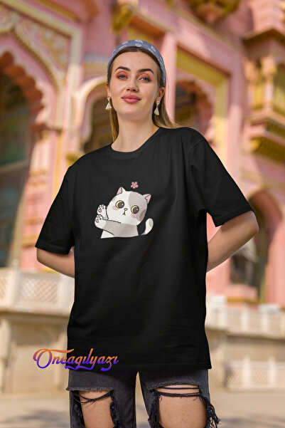 oneagılyazı Tricou oversize cu imprimeu Cat Dont