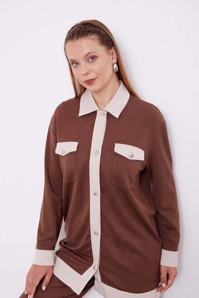 Levidor Acı Kahve-Açık Bej Düğme Detaylı Pantolon Takım