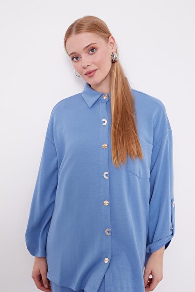 Levidor Indigo Metal Button Detailed Tunic Set