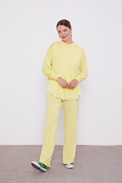 Levidor Yellow Chiffon Flounce Sports Suit