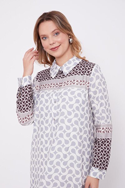 Levidor Gray S Pattern Shirt Collar Dress