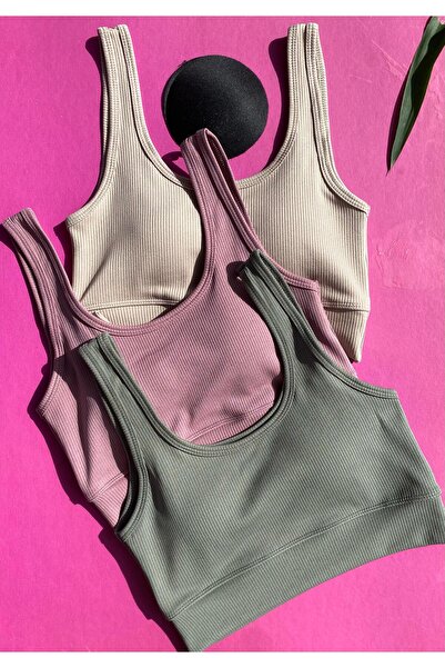 Elosia Set camisole din poliester din 3 piese: trandafir, crem, verde