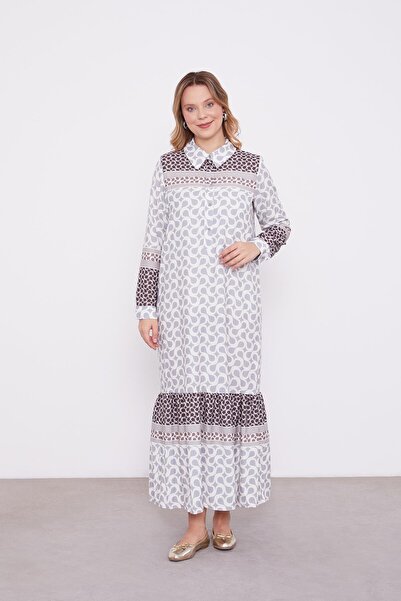 Levidor Gray S Pattern Shirt Collar Dress