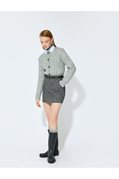 Koton X Şahika Ercümen - Buttoned Long Sleeve Crew Neck Hair Knit Cardigan