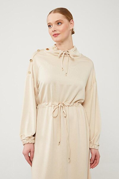 Levidor Beige Neck and Waist Rope Tie Dress