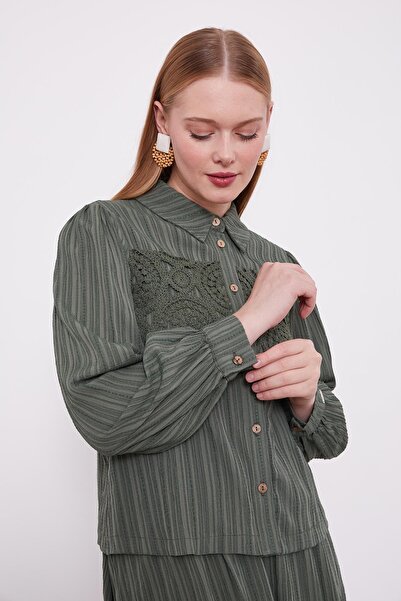 Levidor Khaki Embroidery Detail Skirt Set