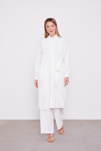 Levidor Ecru Side Tie Pleated Double Suit