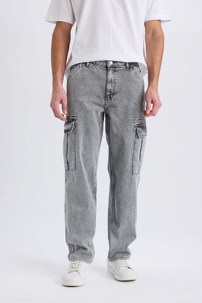DeFacto Relax Fit Cargo-Taschen-Jeanshose mit weitem Bein D7263AX25SP