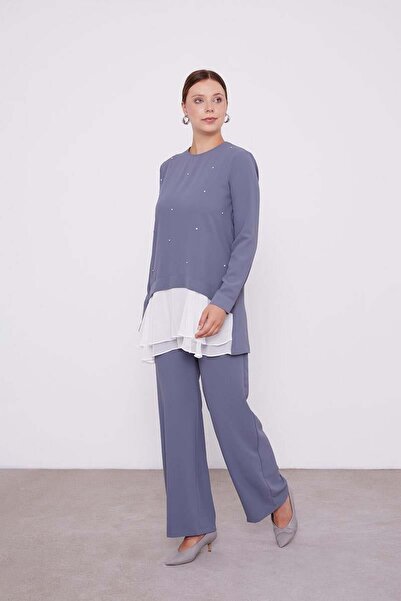 Levidor Anthracite Chiffon Detailed Tunic Suit