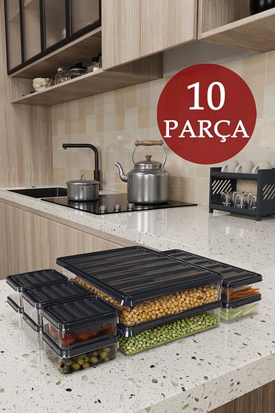 DOVİHOME طقم تخزين مقاوم للتسرب مكون من 10 قطع - حاويات إفطار وفريزر مع غطاء مفرغ