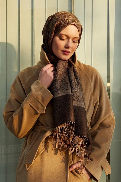 Levidor Ethnic Cashmere Silk Shawl with Mink Tassels