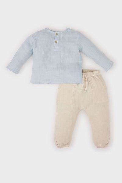 DeFacto 2-teiliges Set für Babys – Rundhalsausschnitt, lange Ärmel, Musselin-Oberteil, elastische Taille A9089A525SP
