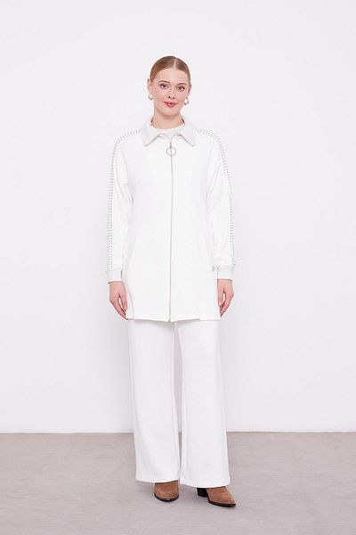 Levidor Ecru Handles Stone Embroidered Cashmere Double Suit