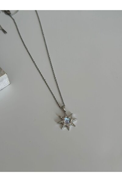 Maide Jewelry الفولاذ المقاوم للصدأ الفضة أوبال ستون القطب نجمة قلادة