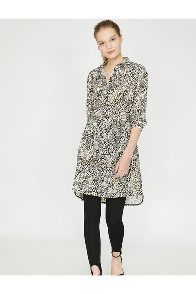 Koton Kadın Kahve Klasik Yaka Uzun Kollu Düğme Detaylı Midi Elbise 9yak88340pw