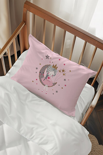 Talia Home Pembe Ay'da Oturan Kız Desenli 2 Adet Yastık Kılıfı TLAYK-280