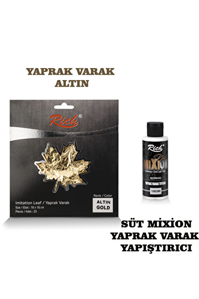 Rich Boya Altın Yaprak Varak Akrilik Boya 16x16 cm 25 Adet + Süt Mixion 120 cc