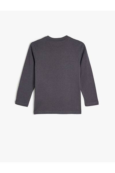 Koton New Season T-Shirt Slogan Print Detailed Long Sleeve Crew Neck Cotton