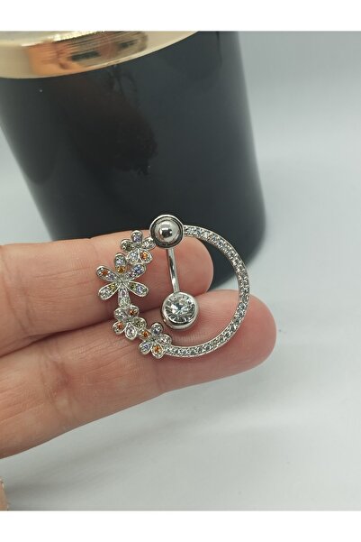 DCPİERCİNG Cerrahi Çelik Daire Çiçek Renkli Zirkon Çelik Göbek Piercing,