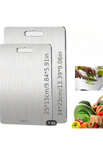 Stainless Art 2 Adet Paslanmaz Çelik Kesme Tahtası Antibakteriyel Küf Önleyici
