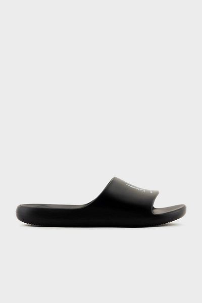 Armani Exchange Papuci confortabili pentru bărbați, cu talpă plată, cu logo-ul AX, alb-negru XUP012 XV675-S277