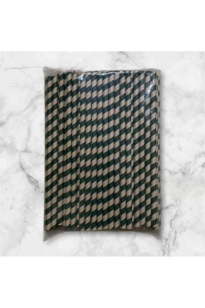 Krm Ambalaj 8*23 cm Brown Green Striped Paper Straws, 100 Pieces