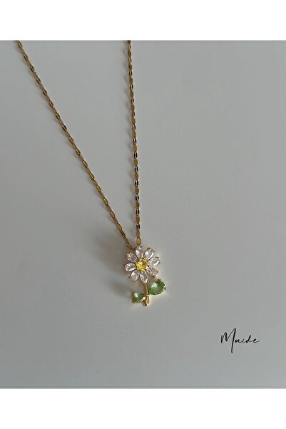 Maide Jewelry الفولاذ المقاوم للصدأ الذهب الزركون حجر التألق ديزي قلادة عيد الحب