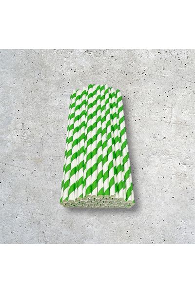 Krm Ambalaj 6*20 cm Green White Paper Straws, 100 Pieces