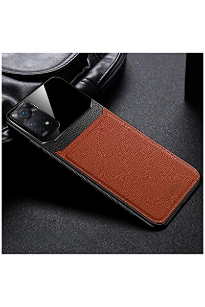Zebana Xiaomi Redmi Note 11 Pro Uyumlu Kılıf Zebana Lens Deri Kılıf Kahverengi