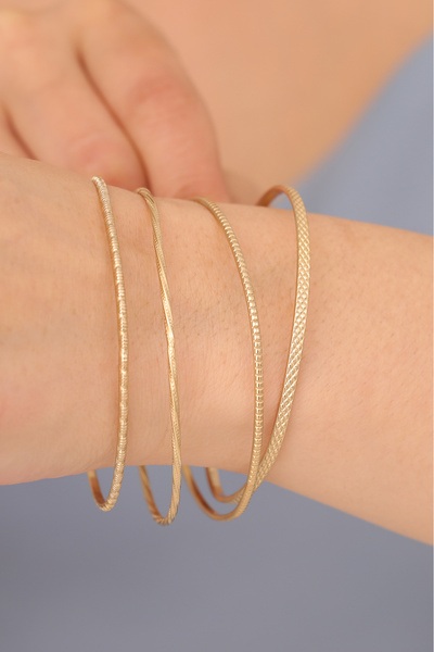 Nox Jewelry 925 Ayar Altın Mikron Kaplama Desenli Ajda Bilezik - BV00101