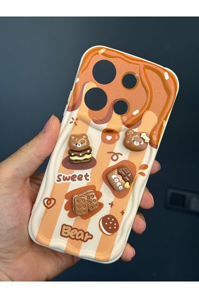 Fibaks حافظة لهاتف Xiaomi Redmi Note 13 Pro 5G مع غطاء حماية للكاميرا على شكل دمية دب بسكويت من السيليكون