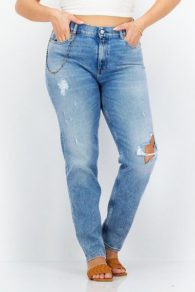 Replay Women Tapered Fit Washed Stretchable Jeans, Light Blue
