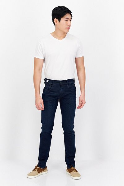 Replay Men Regular Fit Stretchable Washed Denim Jeans, Blue