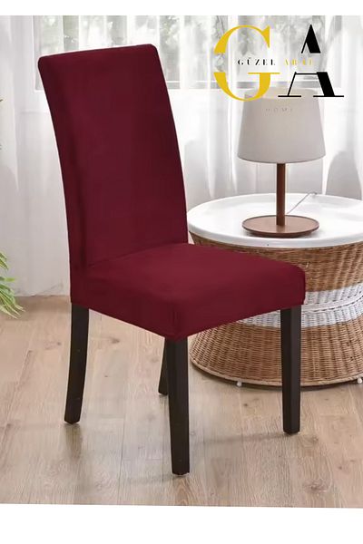 Güzel Aral 6-Piece Lycra Burgundy Color Velvet Chair Cover, Chair Cover