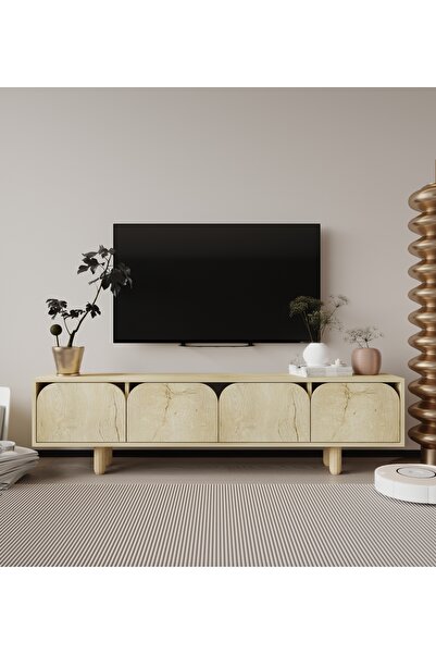 VM VERTEX MOBİLYA Lazio Bohem Ahşap Ayaklı Tv Ünitesi Tv Sehpası Safir Meşe