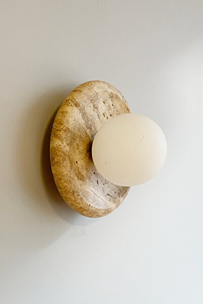 Fivorno Aydınlatma Mermer Traverten Yuvarlak Opal Camlı Duvar Aplik