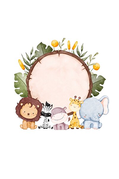 Pera İsme Özel Safari Tema Yuvarlak Bebek Çikolatası Etiketi 4 Cm / 100 Adet