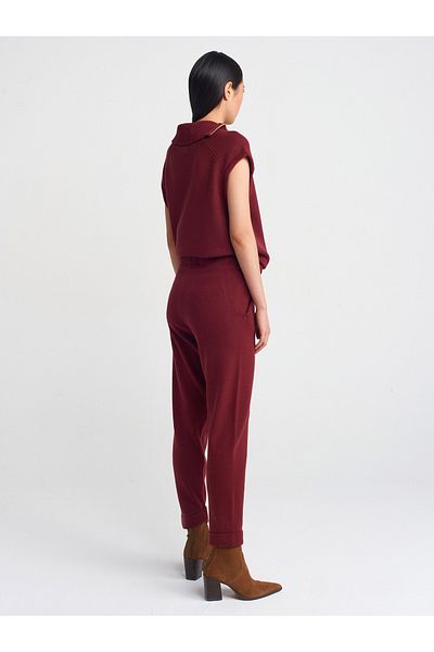 Dilvin 70166 Burgundy Knitwear Pants - Elastic Waist and Lace-Up