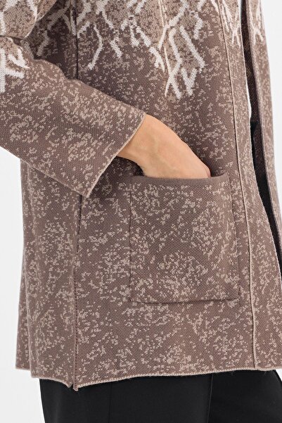 Uludağ Triko Women's Milk Coffee Geometric Transition Cardigan
