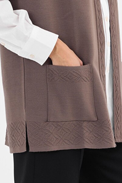 Uludağ Triko Women's Mink Embossed Plaid Vest