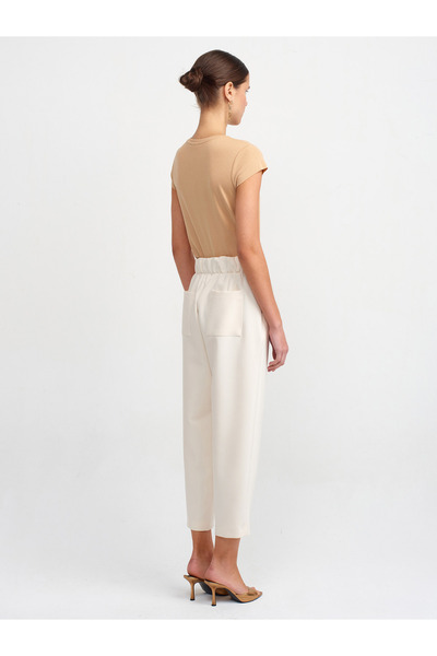 Dilvin 71269 High Waisted Elastic Waistband Trousers-White