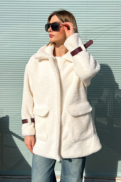 ModaPlaza Γυναικείο βελούδινο παλτό με ζώνη στο μανίκι 5206