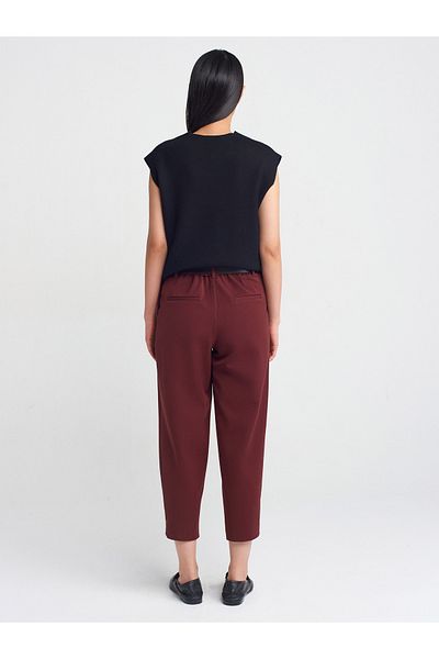 Dilvin 71590 Burgundy Crop Pants with Belt
