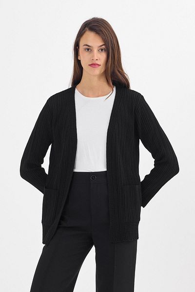 Uludağ Triko Cardigan negru cu nervuri uni, fără nasturi, tricotaje pentru mamă