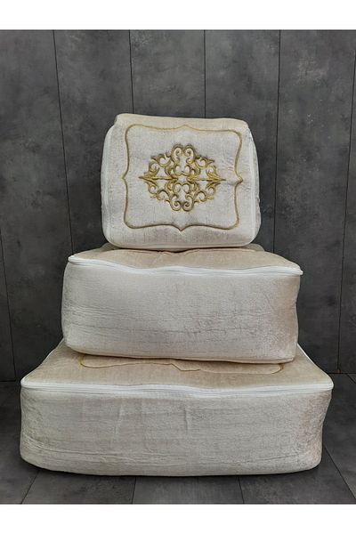 Bonny Home Комплект от 3 чанти за съхранение от норка Румели със златна бродерия върху зестра, сватбен годеж, обещание, пакет, булка младоженец, чанта за съхранение
