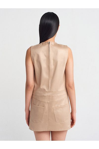 Dilvin 90910 Beige Suede Dress - A-Line