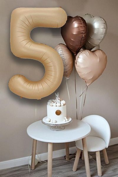 BALON DİYARI Heart and Age Number Balloon Birthday Balloon Set for 5 Years Old
