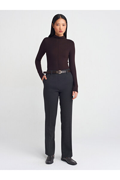 Dilvin 31391 Μακρυμάνικο γιακά - Καφέ Μπλουζάκι