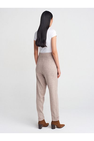 Dilvin 70166 Mink M. - Elastic Waist Lace-Up Knitwear Trousers